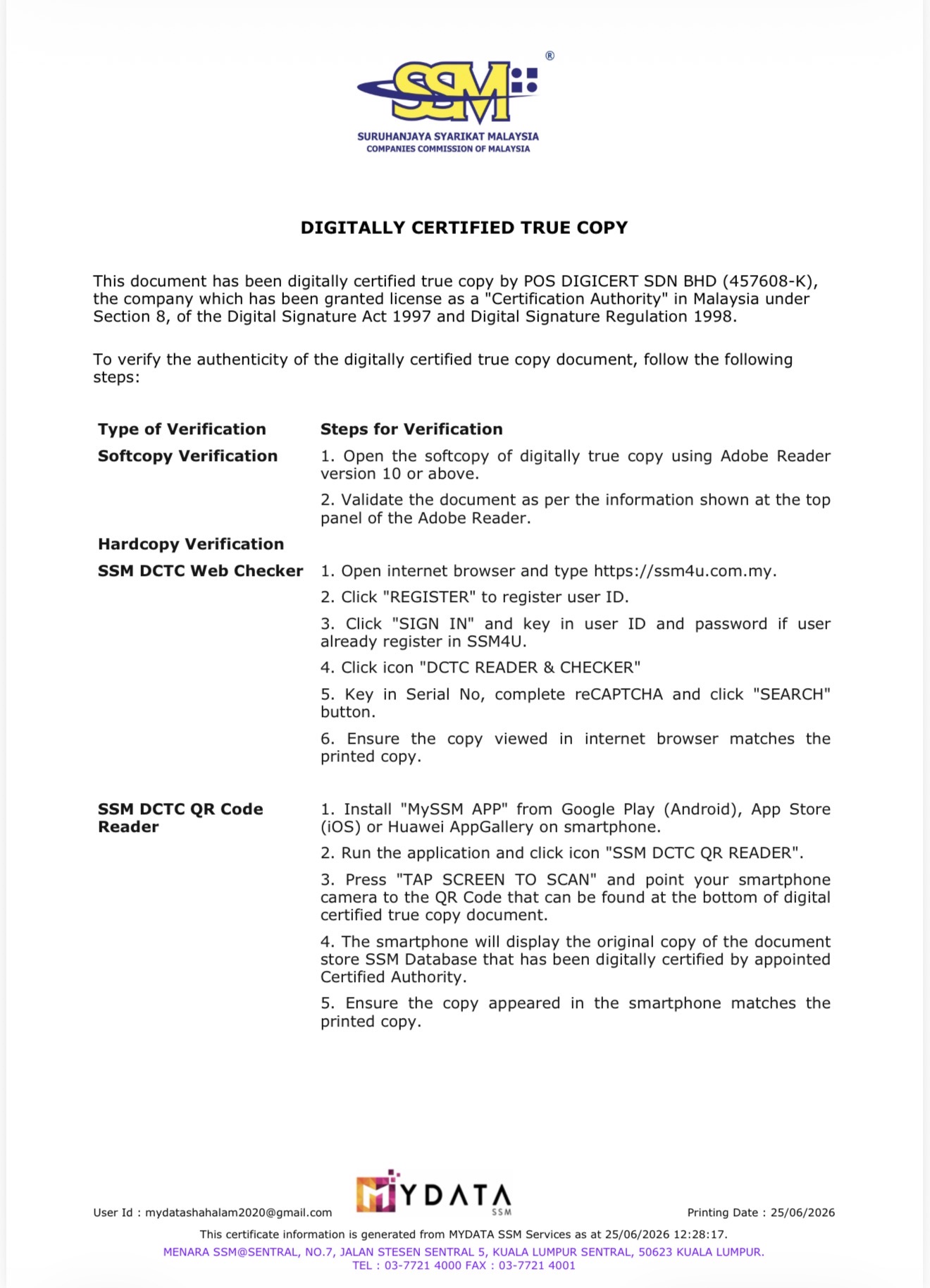 GRRS RESOURCES SDN. BHD. digitally certified true copy verification guidance, page 2